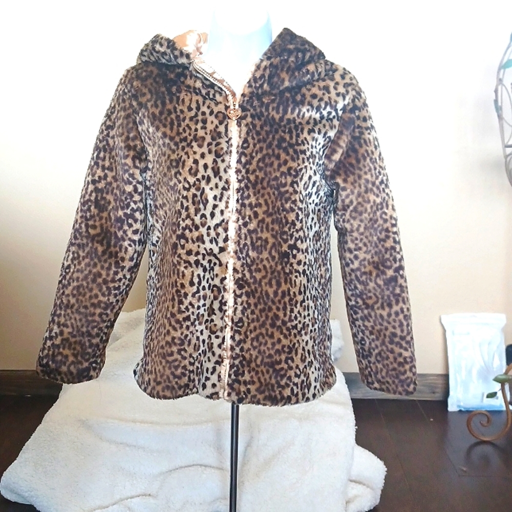 Girls leopard print coat size M